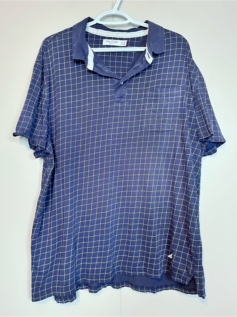 Nautica Slim Fit Blue Windowpane Polo Shirt Men’s XXL